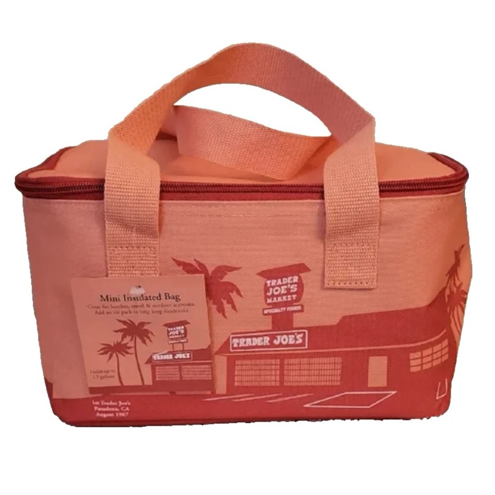 Trader Joe's Insulated Mini Tote Bag Pastel Peach Lunch Bag Cooler Rare NEW